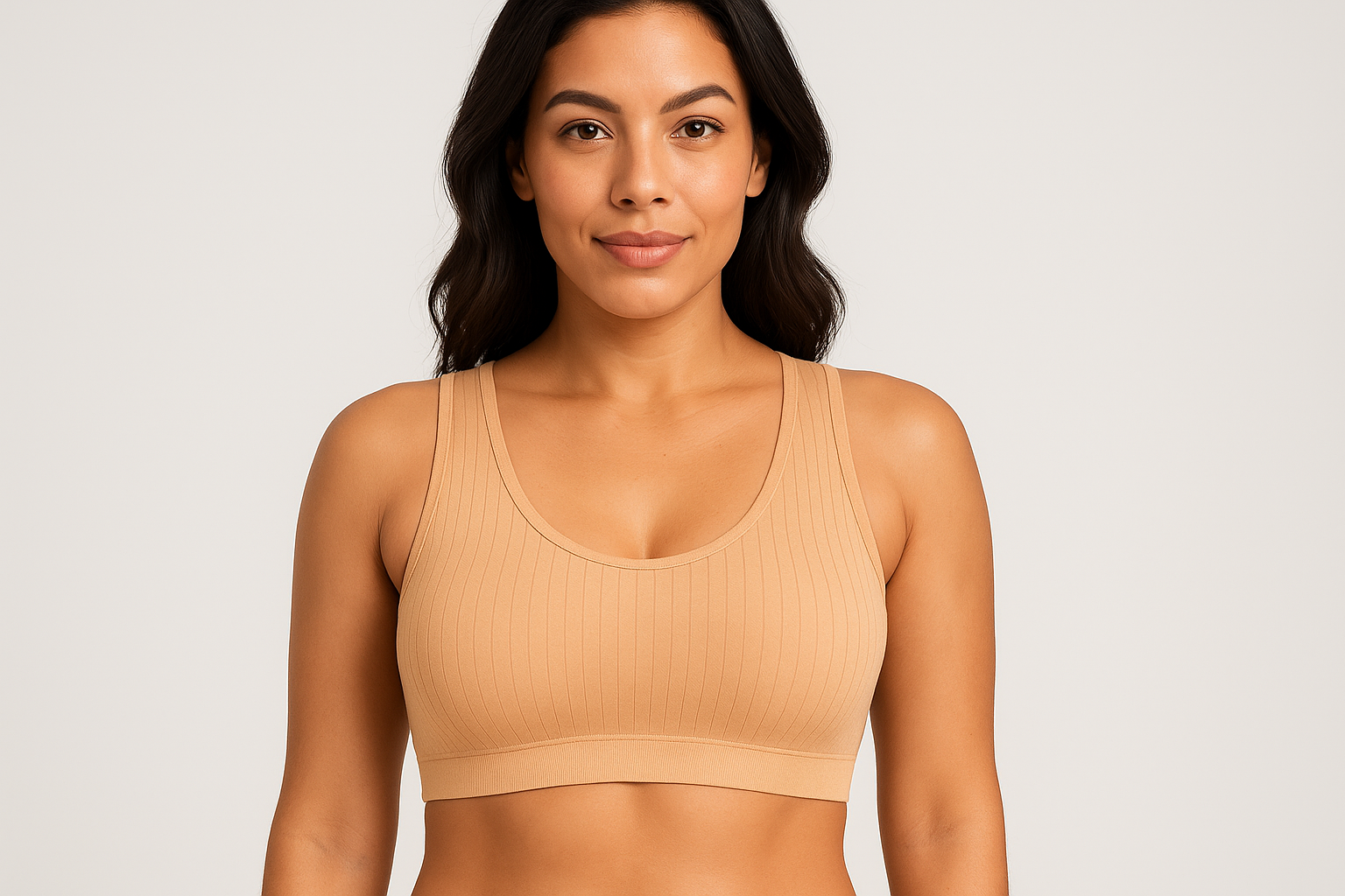 Model wearing beige textured bra