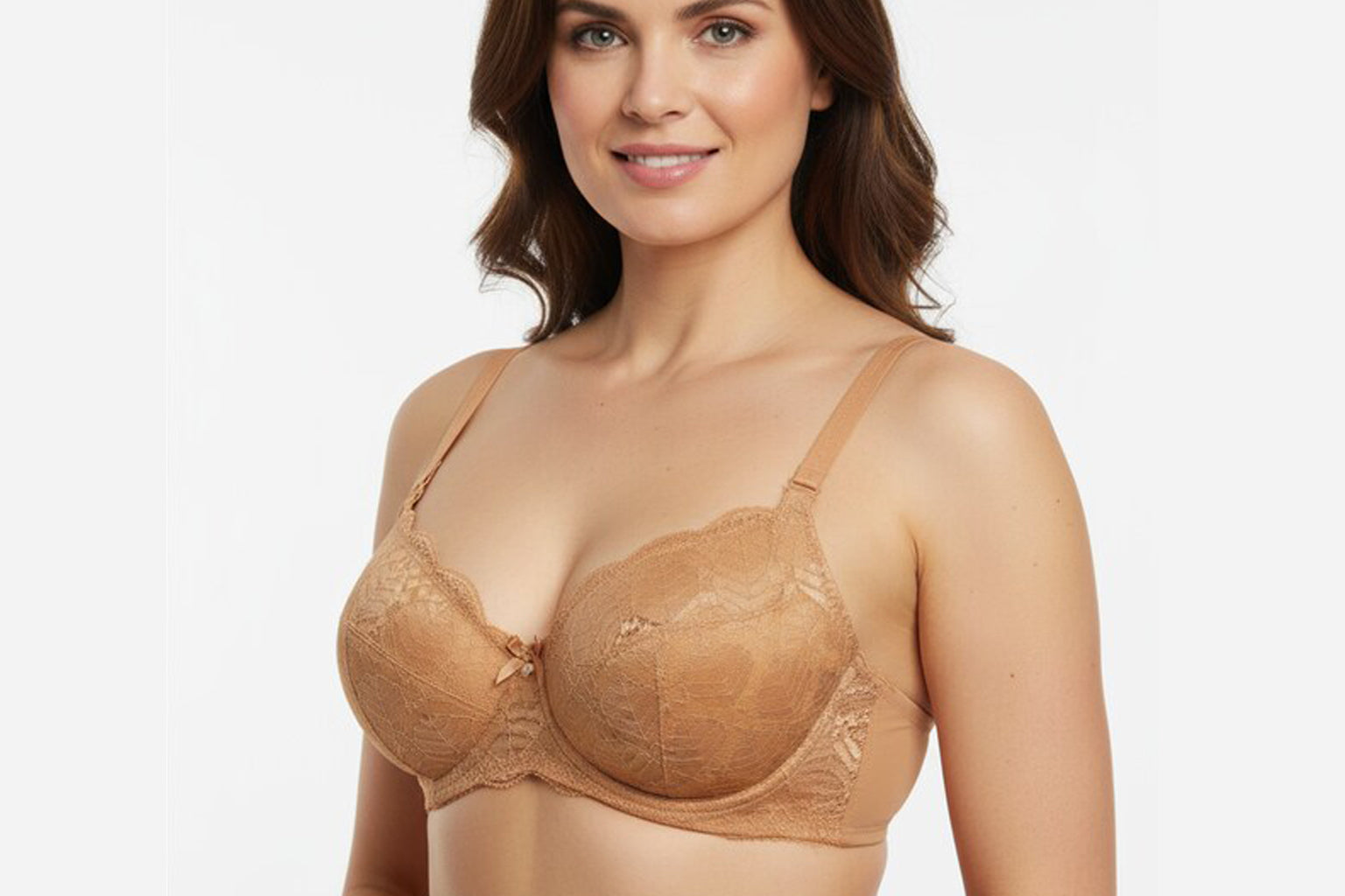 Curvesaa Designer Lace Bra - Nude/Beige